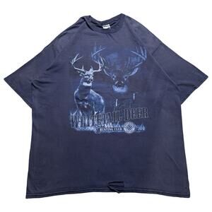 Vintage Whitetail Deer Hunting Thrashed Faded Graphic T Shirt 2XL Mossy